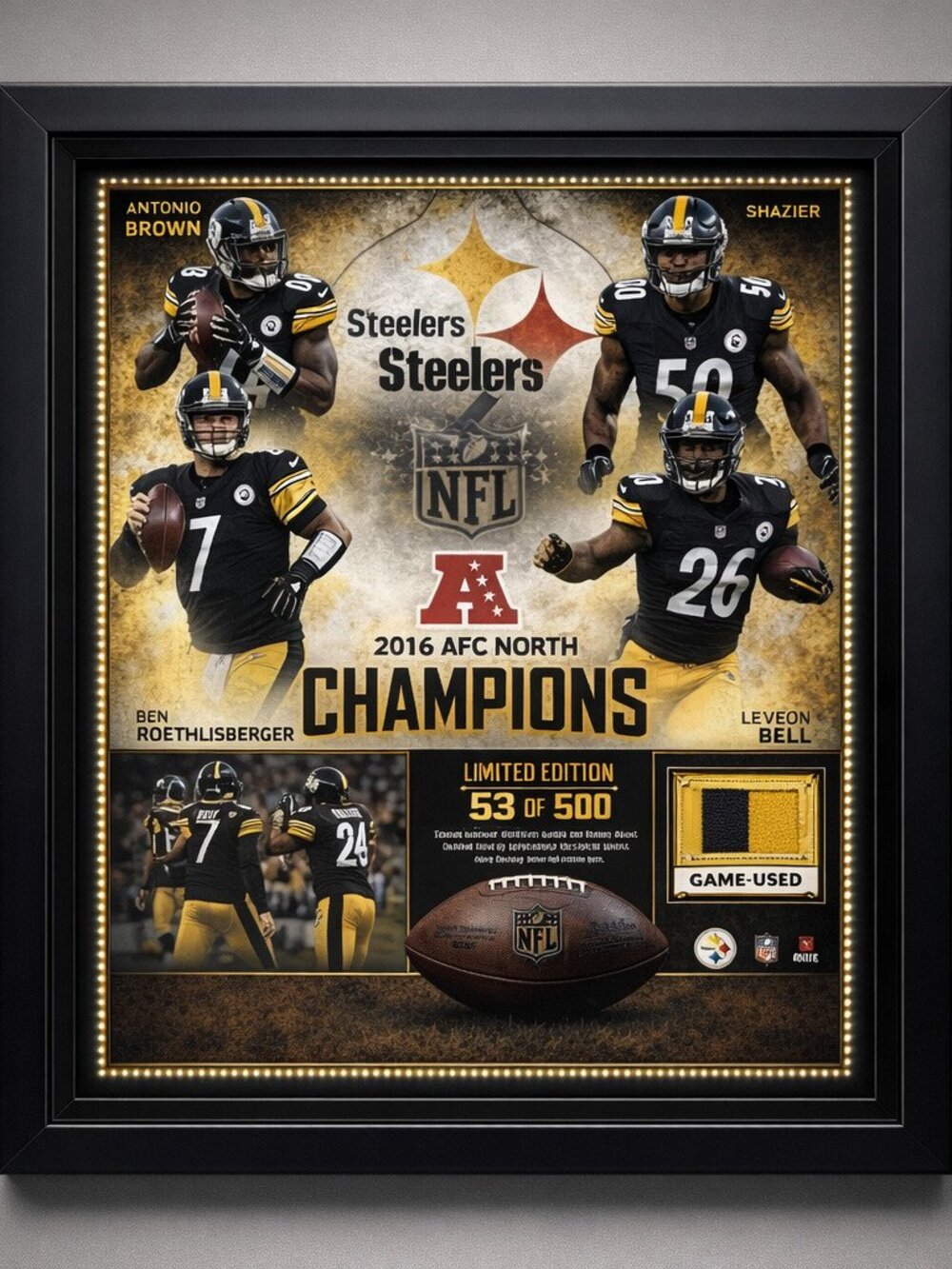Pittsburgh Steelers 2016 AFC Championship Framed 53/500 Game Used Swatch